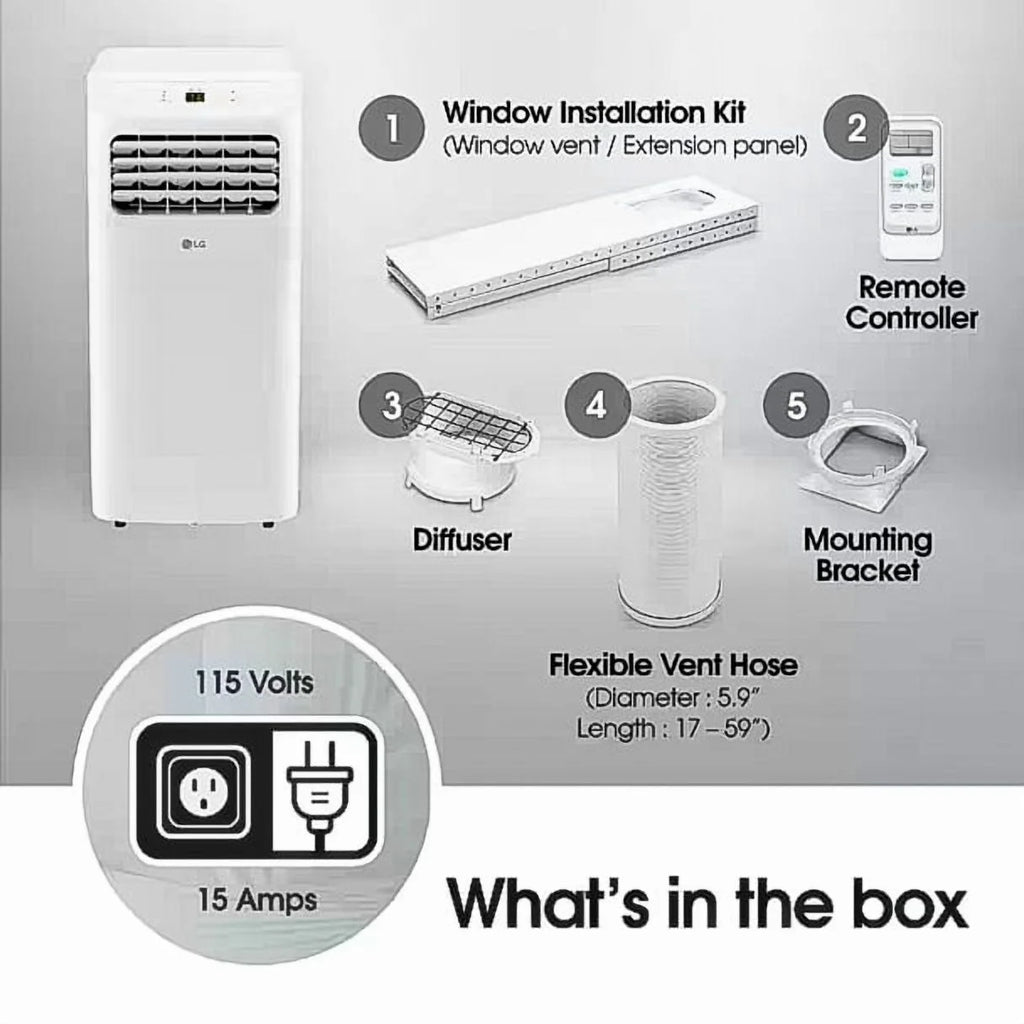 LG 6,000 BTU Portable Air Conditioner with Dehumidifier, LCD Remote, Cools 250 Sq. Ft, 3-in-1 AC, Fan, & Dehumidifier Easy Setup & Washable Filter