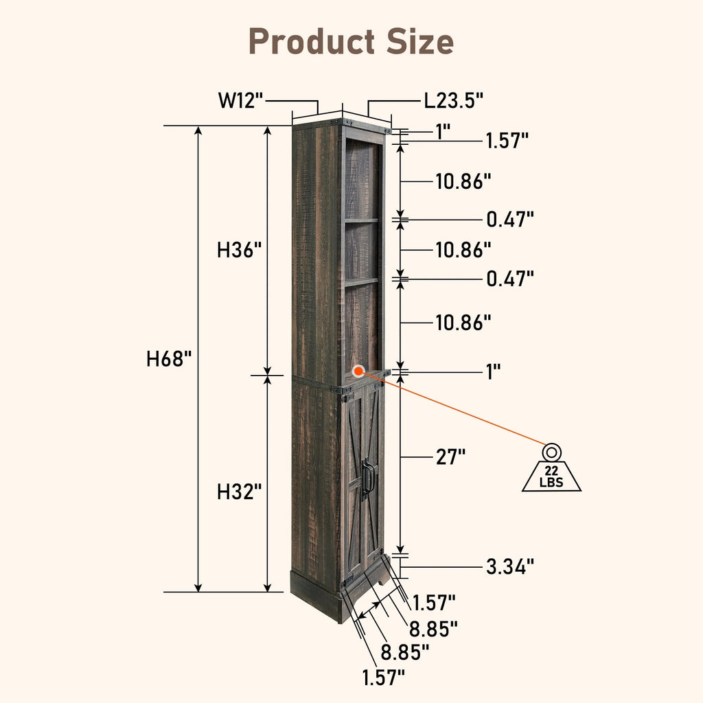 OKD Farmhouse Tall Corner Cabinet with Barn Door & Adjustable Shelves, 68" Rustic Wood Corner Cabinet with Storage Cabinet for Bathroom, Kitchen, Antique White