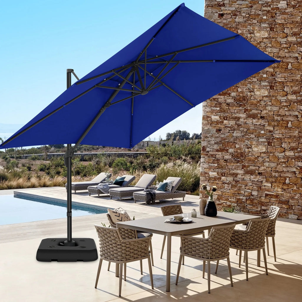 HOTEEL 10 Ft Patio Umbrella Outdoor Cantilever Square Umbrella Aluminum Offset Umbrella with Base, 360° Rotation，Gray