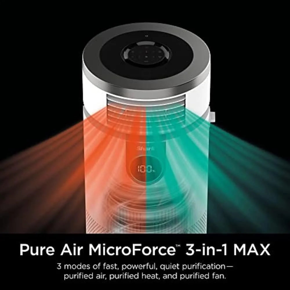 Open Box Shark HC502 3-in-1 Clean Sense Air Purifier MAX, Heater & Fan, HEPA Filter, 1000 Sq Ft, Oscillating, Large Rooms, Kitchens, Captures 99.98% of Particles White