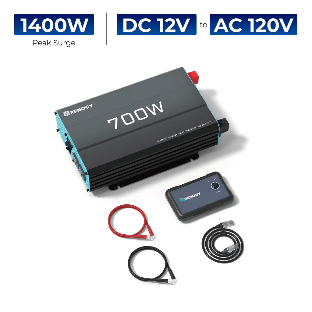 Renogy 2000W Pure Sine Wave Inverter, Power Inverter DC 12V to AC 120V, Built-in 5V/2.1A USB / Hardwire Port, Remote Controller