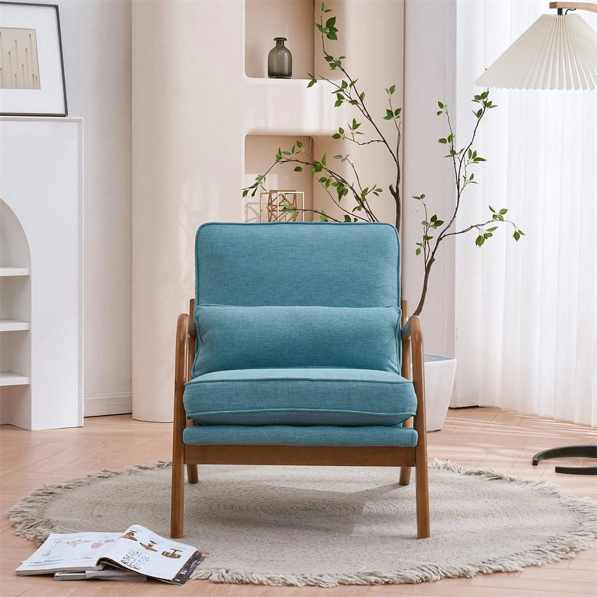 Modern Accent Chair, Upholstered Armchair with Wood Frame, Bronzing Cloth Single Sofa Chair with Lumbar Pillow for Living Room Bedroom Apartment, Orange