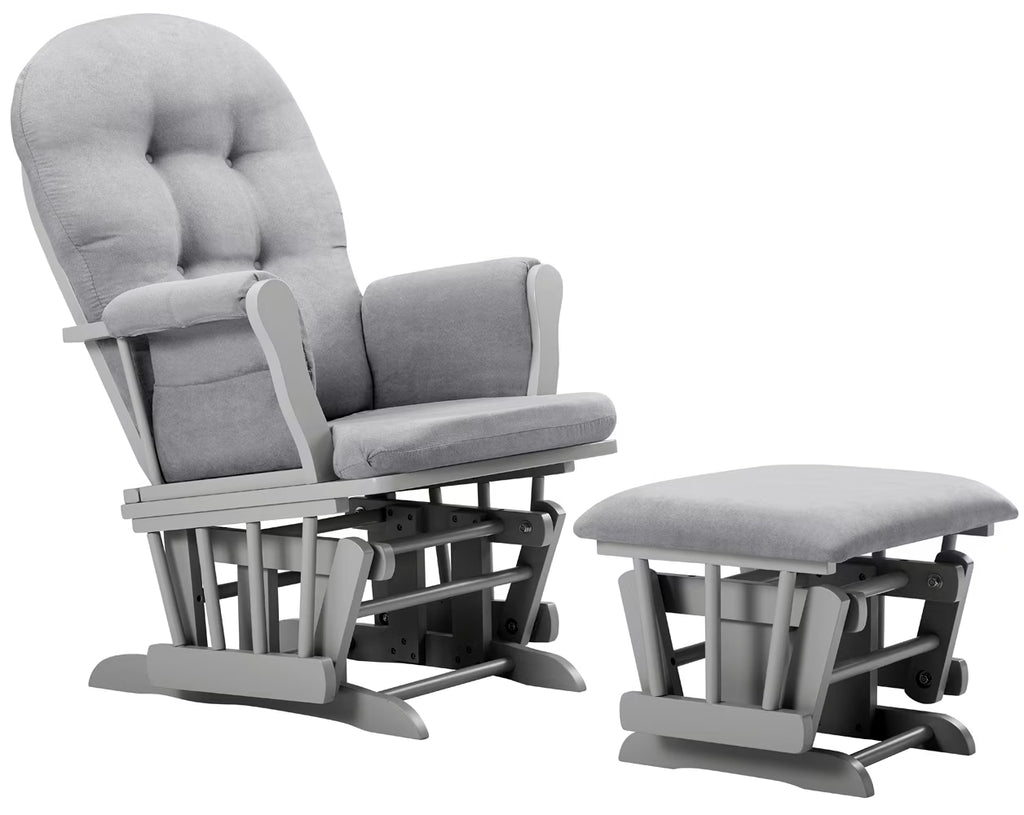 Angel Line Windsor Glider and Ottoman, Natural Finish with Gray Cushions