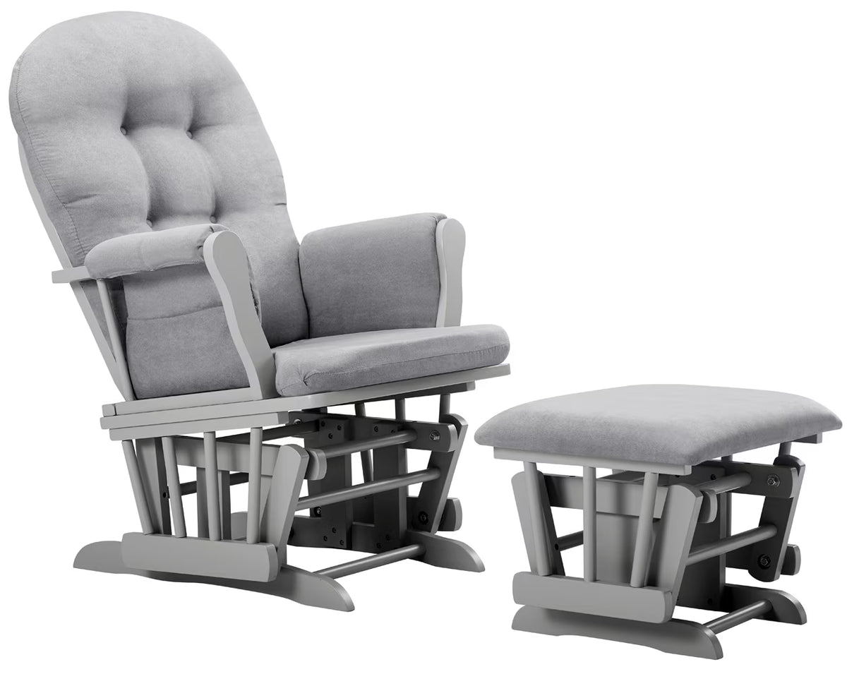 Angel Line Windsor Glider and Ottoman, Natural Finish with Gray Cushions