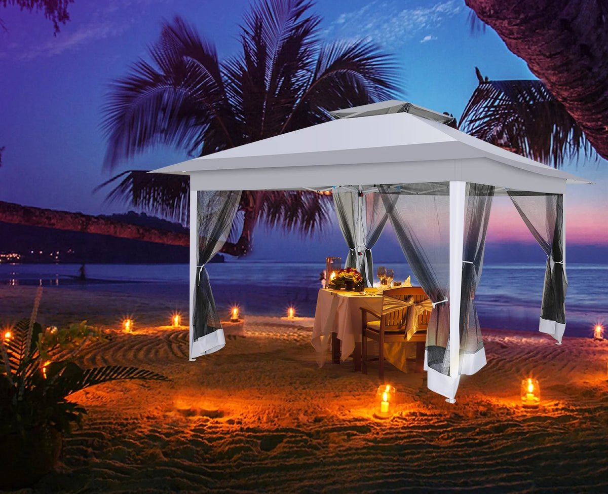 HOTEEL 11x11 Outdoor Waterproof Gazebo, Pop up Canopy Gazebo with Mosquito Netting & UV Protection for Parties, Camping, Weddings, and Backyard Events, Gray