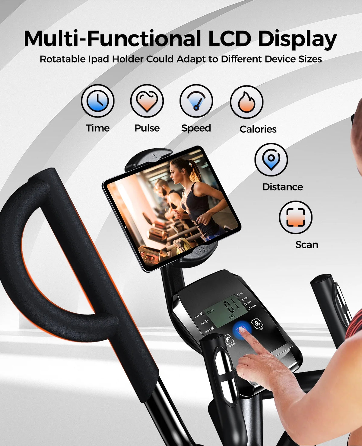 HASIMAN Elliptical Machine 16 Levels Resistance  Built-in Blue Elliptical Trainers with LCD Monitor Smooth Quiet Driven 400lbs Capacity 15.5inch Stride Length