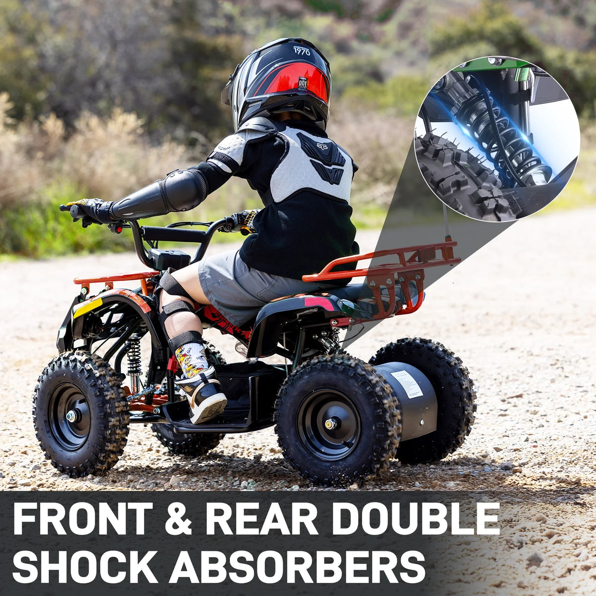 Aoemoe 500W 36V Battery-Powered Ride-On Off-Road 4-Wheeler 15 Mile Range, Flame