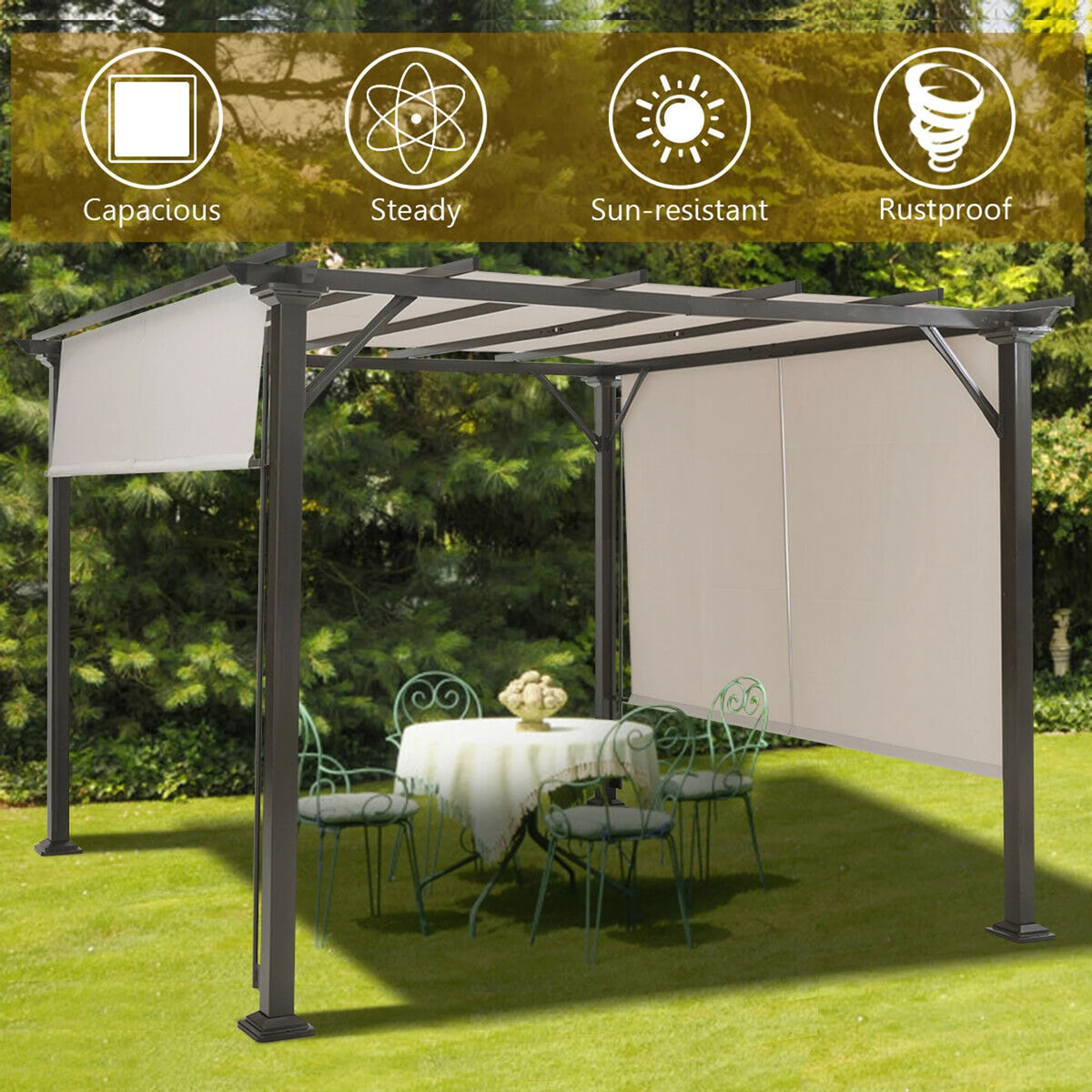 Gymax 10' X 10' Pergola Kit Metal Frame Gazebo &Canopy Cover Patio Furniture Shelter