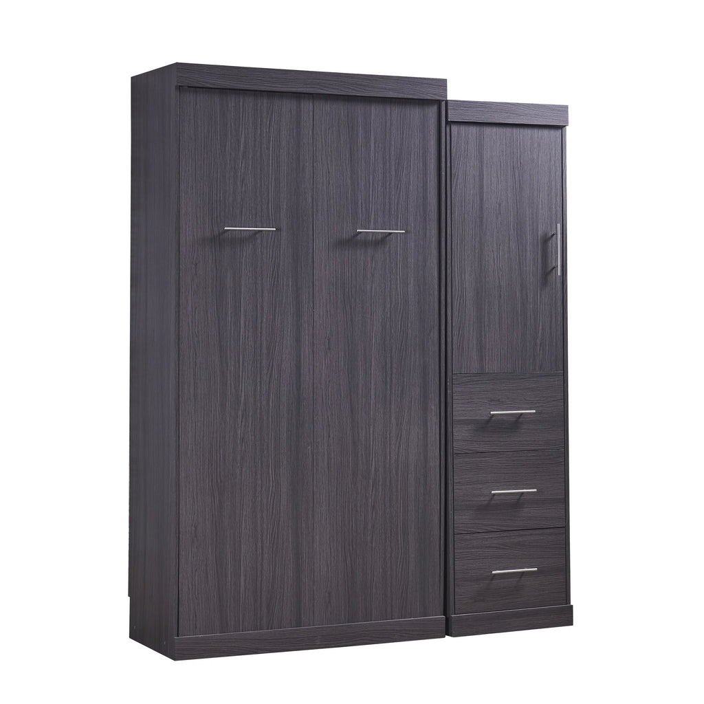 Euroco Wood Full Size Murphy Wall Bed with Wardrobe and Drawers for Living Room, Moveable Wardrobe and Drawers, Space-Saving & Easy Open and Close for Kids Teens Adults, Gray
