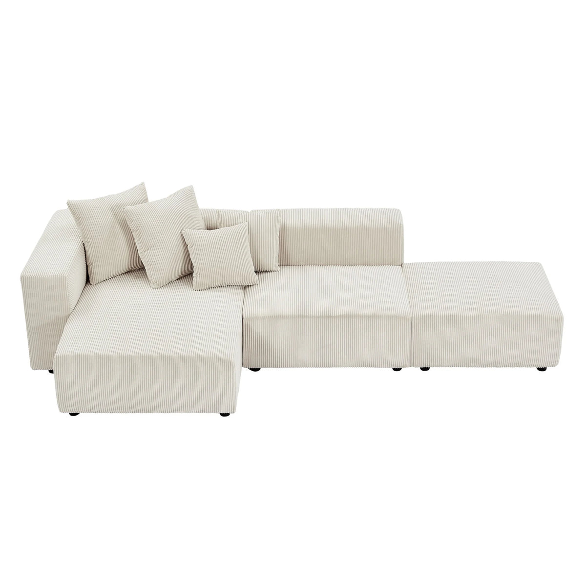 Newboti Furniture Soft Corduroy Sectional Modular Sofa Set, Small L-Shaped Chaise Couch for Living Room, Apartment, Office, Beige 25673