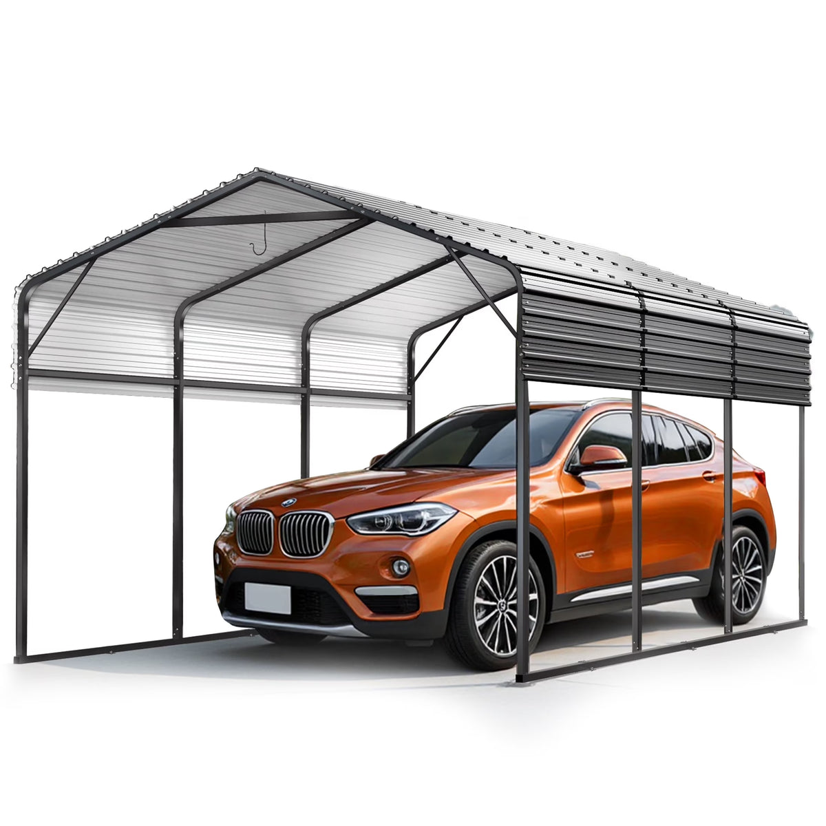 12x20FT Heavy Duty Metal Carport - Galvanized Steel Roof, Reinforced Frame, High Wind & Snow Rating - Shelter for Cars, Trucks, Boats