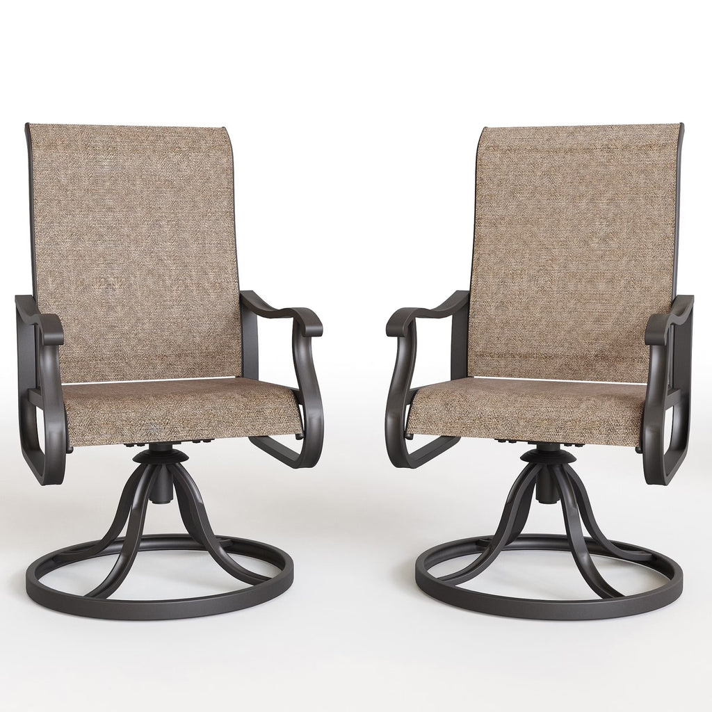 ELPOSUN Patio Swivel Chairs Set of 2, Outdoor Dining Chairs High Back All Weather Breathable Textilene Outdoor Swivel Chairs with Metal Rocking Frame for Lawn Garden Backyard Deck, Khaki