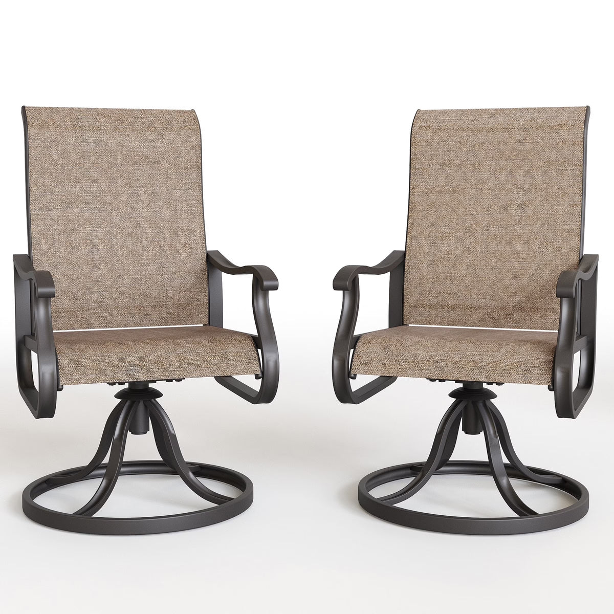 ELPOSUN Patio Swivel Chairs Set of 2, Outdoor Dining Chairs High Back All Weather Breathable Textilene Outdoor Swivel Chairs with Metal Rocking Frame for Lawn Garden Backyard Deck, Khaki