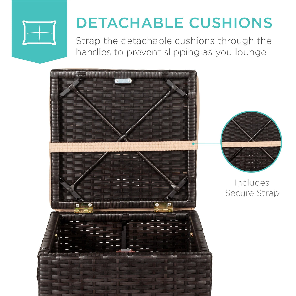 Best Choice Products Set of 2 Wicker Ottomans, Multipurpose Furniture w/ Removable Cushions - Brown/Beige