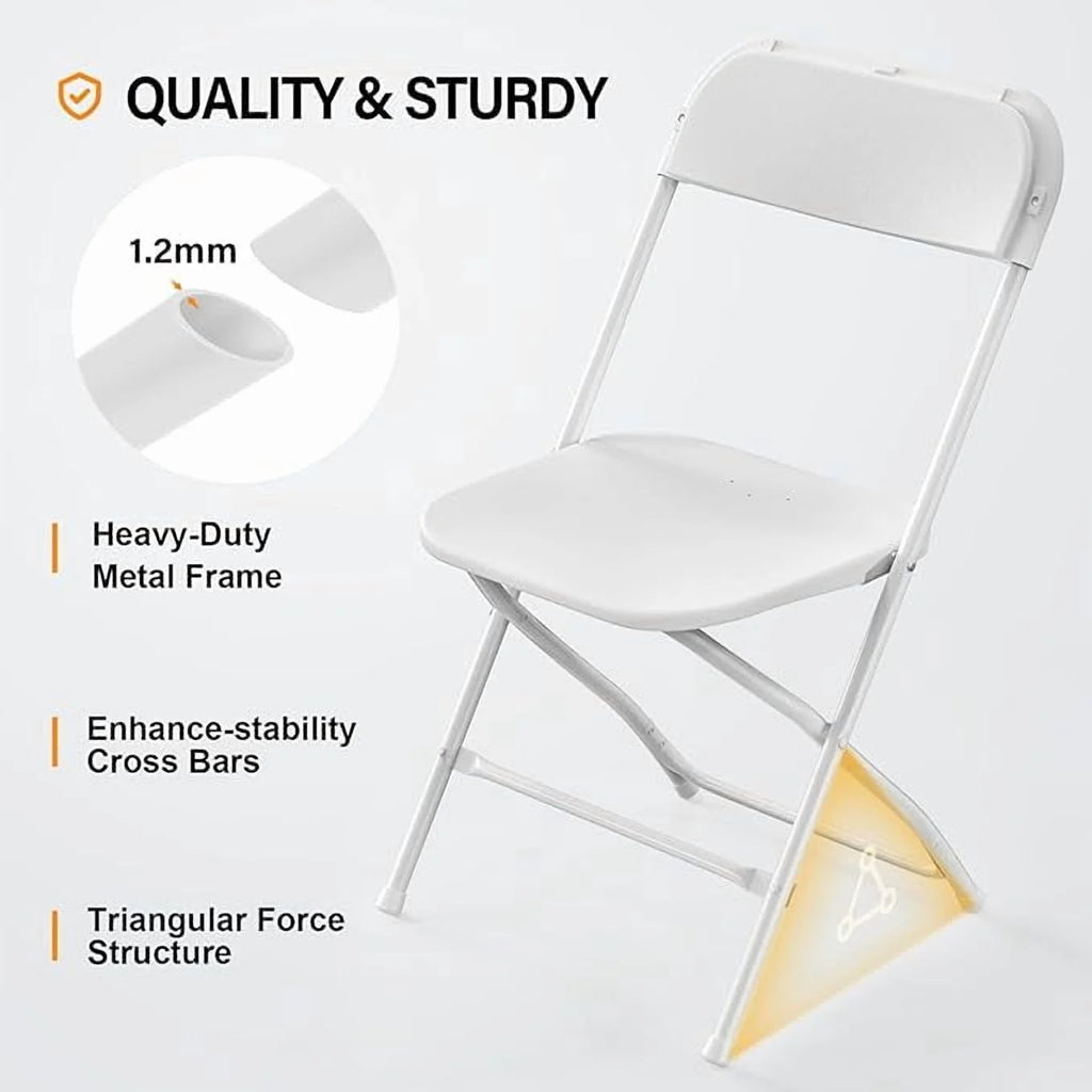 Matladin 20-Pack White Plastic Folding Chair, Outdoor Portable Stackable Commercial Seat with Steel Frame for All Occasions, 350lb Capacity