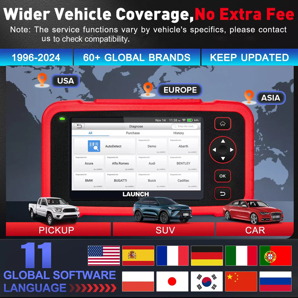 LAUNCH CRP123I V2.0 OBD2 Diagnostic Scan Tool, Engine ABS SRS Transmission Scanner with 7 Reset, Oil/EPB/D-P-F/SAS/BAS/BMS Reset Thro-ttle Relearn, Lifetime Fr-ee Update (Upgraded CRP123)