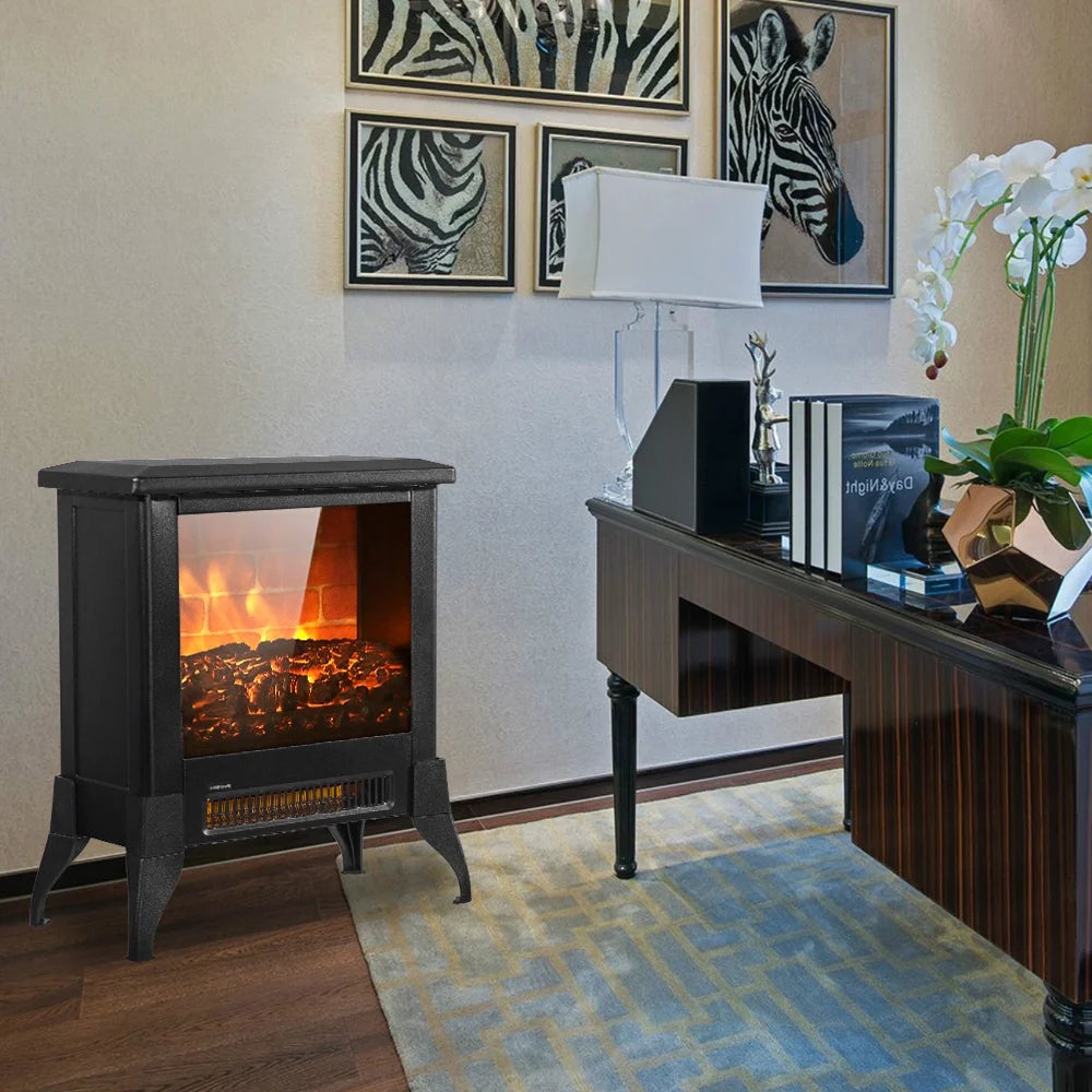 1400W Electric Fireplace Heater, 14" Freestanding Fireplace Stove with Realistic Flame, Portable Fireplace Space Heater for Home Indoor Small Space Use