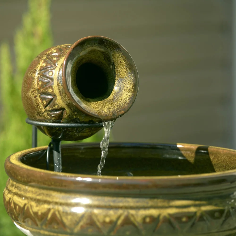 Smart Solar Cairo Ceramic Jug Solar Fountain, Green Glaze, Solar-Powered, Indoor/Outdoor Use