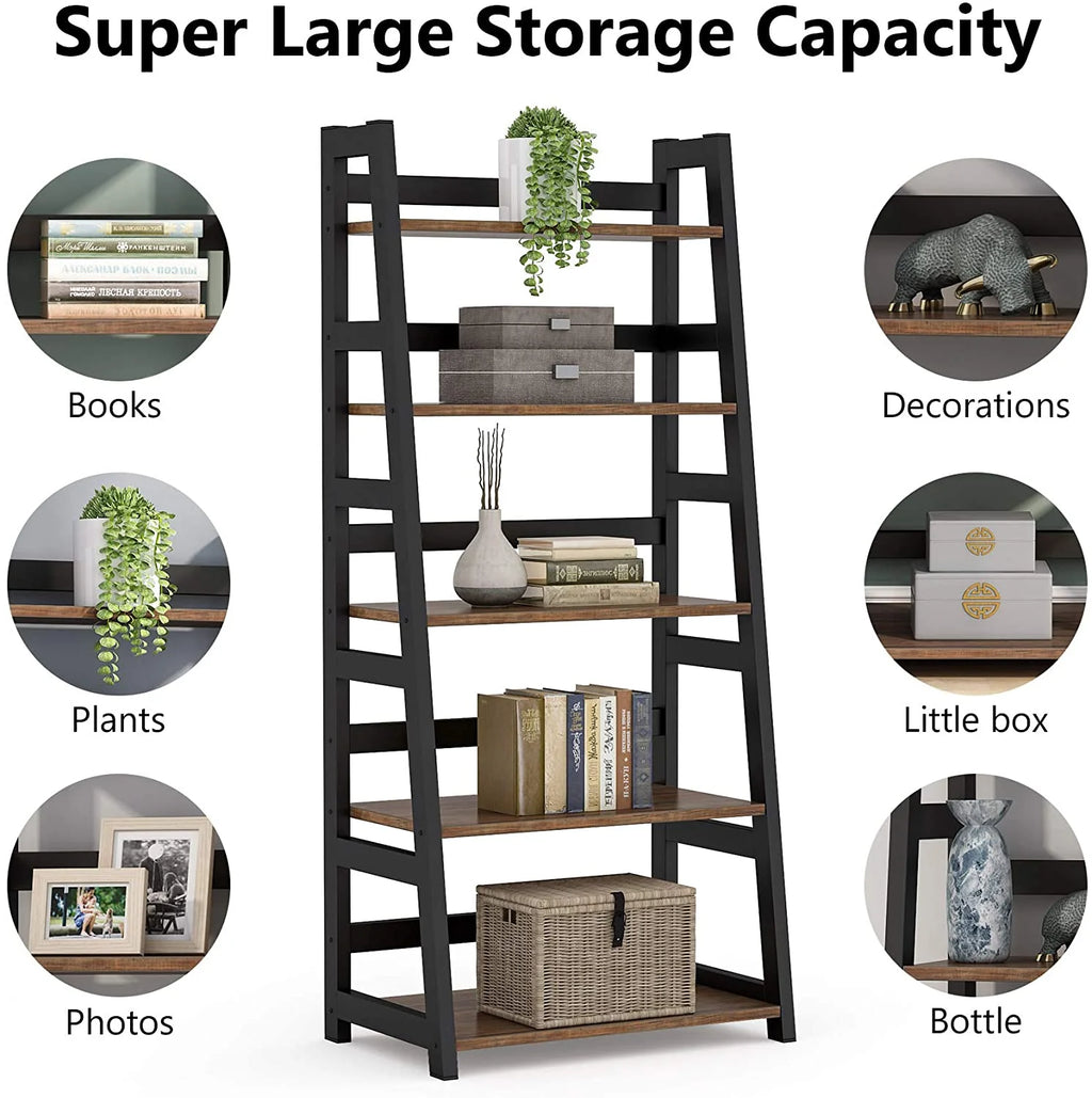 Tribesigns 5 Shelf Ladder Bookshelf Bookcase with Storage, Modern Etagere Bookcase for Living Room , Wood & Metal