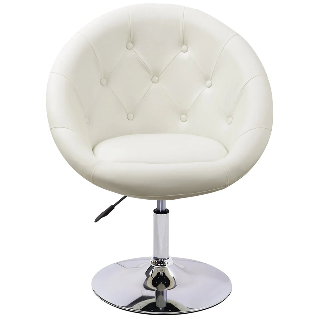 Duhome Modern Vanity Make-up Accent Chair PU Leather Desk Chair Round Swivel Tufted Adjustable Lounge Chair for Bedroom White