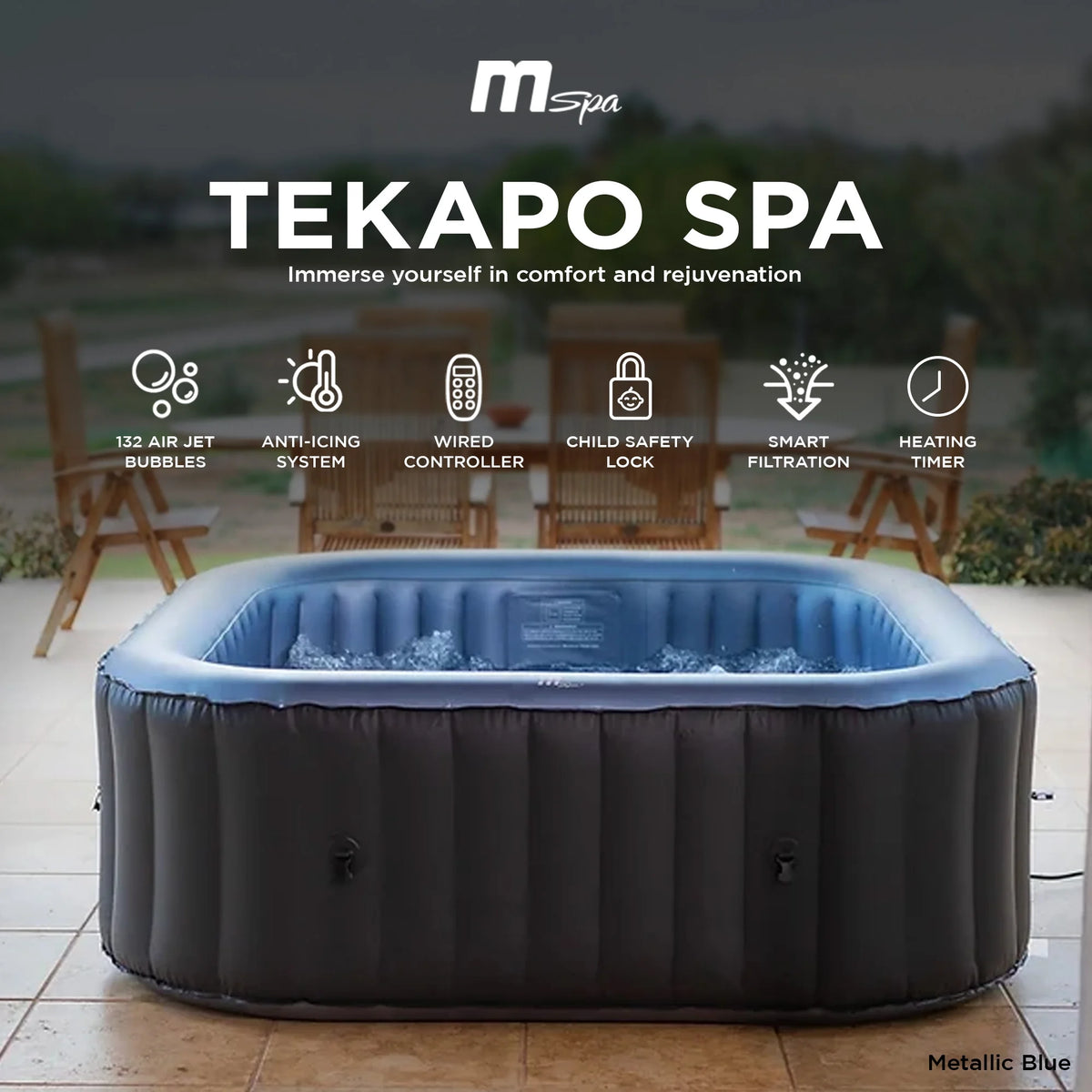 Mspa-USA 6 Person Inflatable Squared Hot Tub with Air Jets Massage System