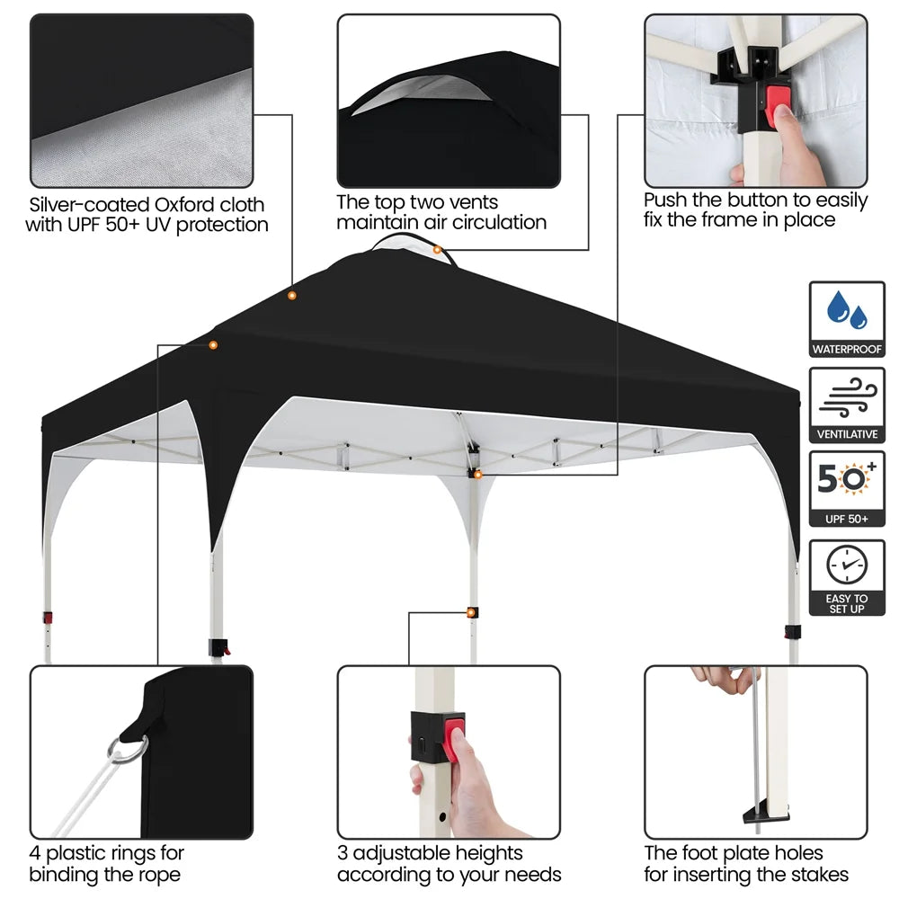 Topeakmart 8x8ft Pop Up Canopy Tent with Adjustable Height and Roller Bag, White