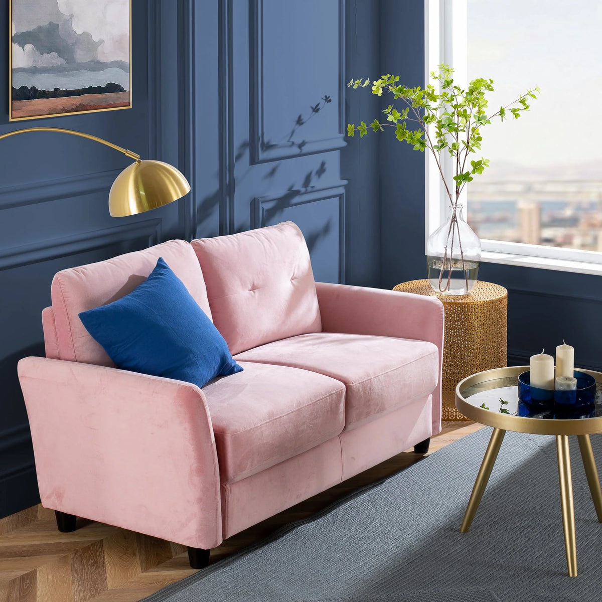 Ember Interiors Ricardo Loveseat, Blush Velvet