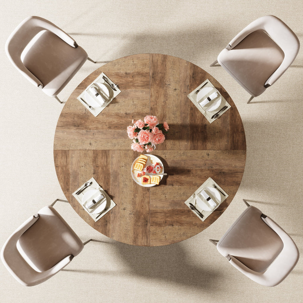 Tribesigns Black Round Dining Table for 4-6 People, 47.24-Inch Circle Wood Kitchen Table with Sturdy Fluted Metal Base, Modern Dining Room Furniture