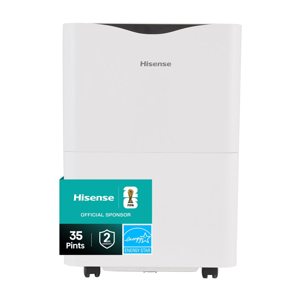 Hisense 35 Pint Dehumidifier 3,000 Sq. Ft for Multi-Scenario Use, Energy Star Certified, Easy Carry Handle, Low Noise Operation, Hassle-Free Water Removal, White (WHD3525)