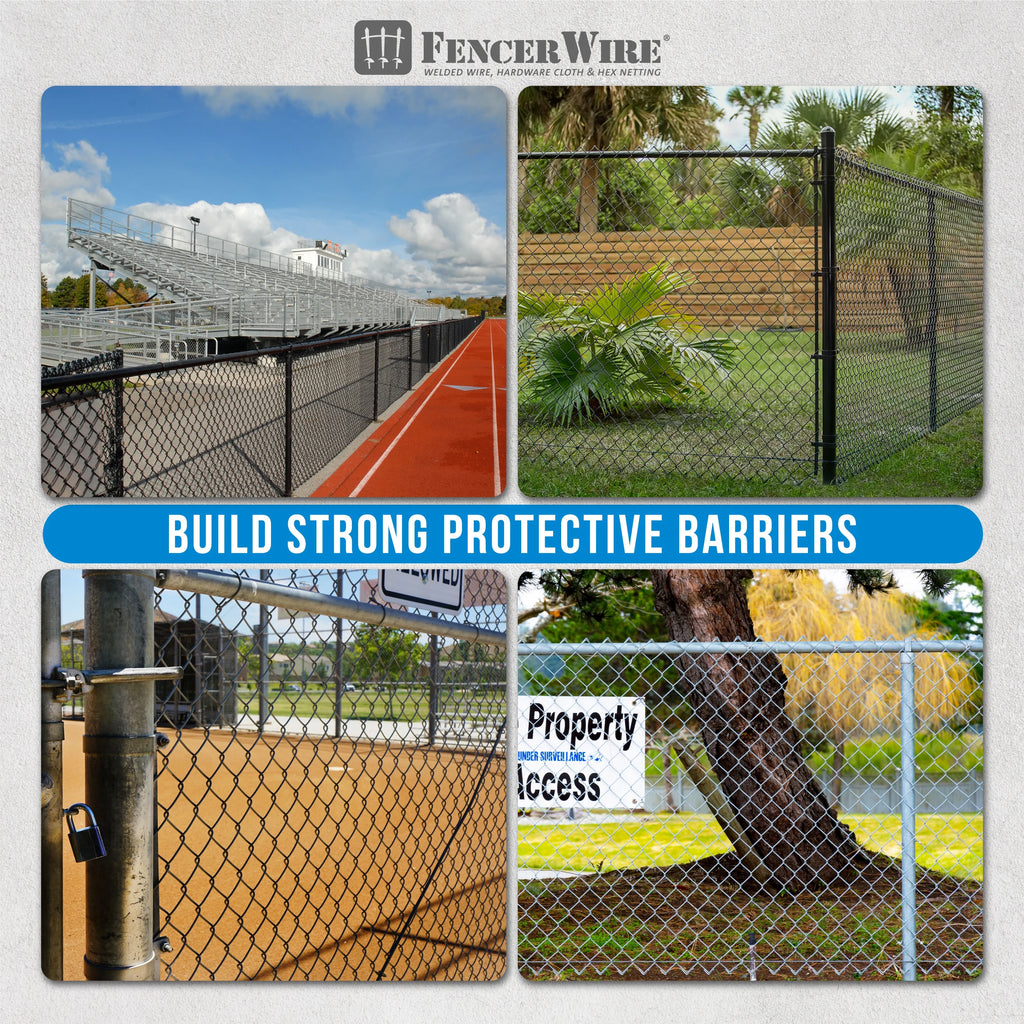 Fencer Wire 9 Gauge Black Vinyl Coated Galvanized Steel Chain Link Fence Fabric, Diamond Mesh Size 2-3/8 Inch, Galvanized&nbsp;Fencing Wire Roll for Garden and Animals Enclosure (6ft. x 50ft.)