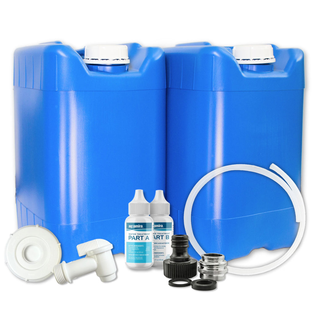 5-Gallon Stackable Water Containers with Spigot & Water Treatment - Emergency Water Storage Kit (2x - 5 Gallon Water Tanks)