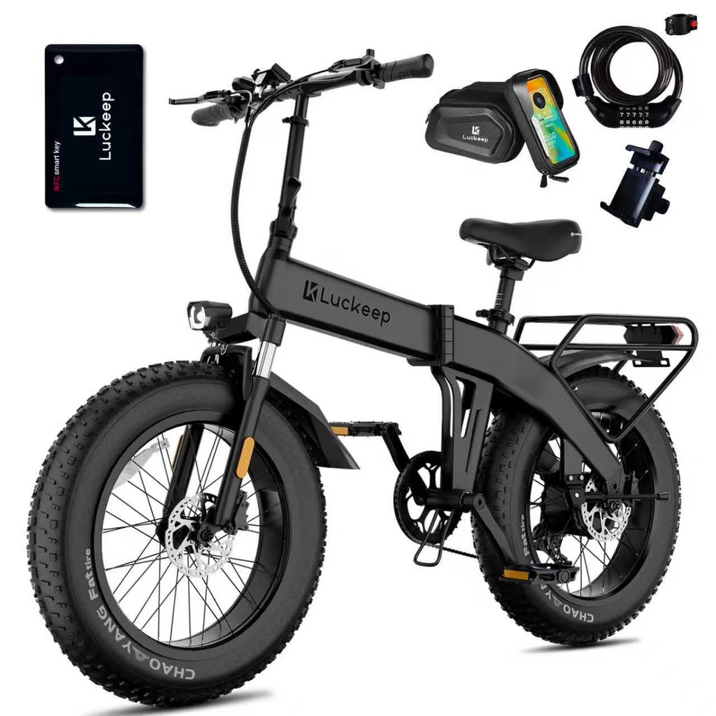 Luckeep X1 Lite Foldable Electric Bike for Adults 1500W Peak Motor,720WH Removable Battery,28MPH 60 Miles Long Range,20"*4" Fat Tire All-Terrain E-bike with Front Suspension,Mountain Electric Bicycle