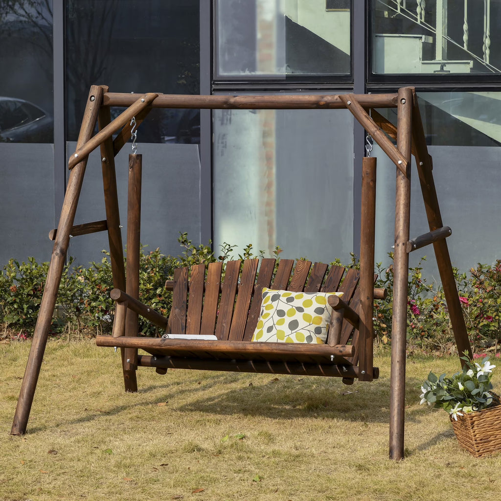 Outsunny Wooden Swing Bench, Garden Swing Chair, Brown
