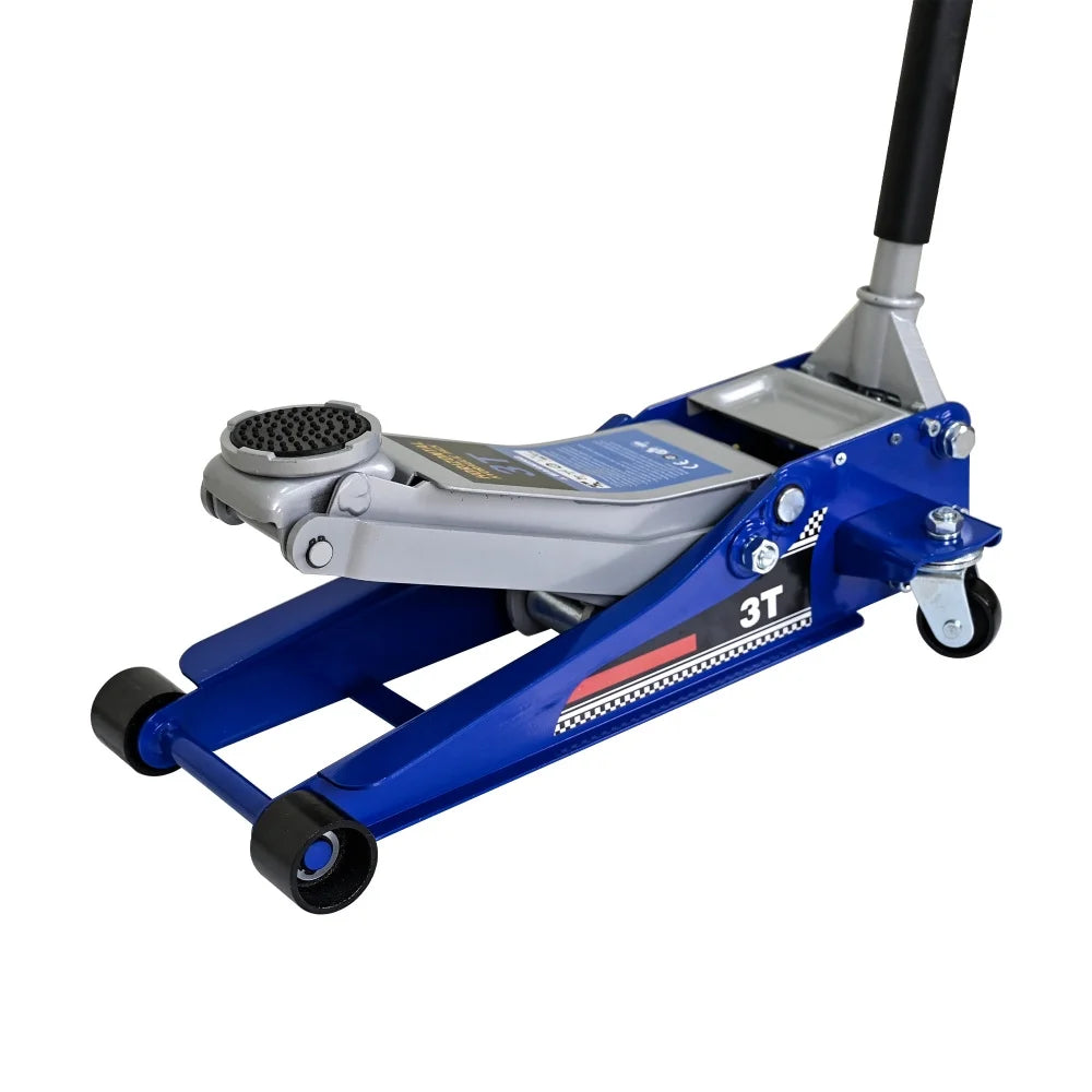 Low-Position Steel Vehicle Floor-mounted Hydraulic Jack with Dual-piston Quick-lift Pump, 3-Ton(6,600 lb.) Capacity.