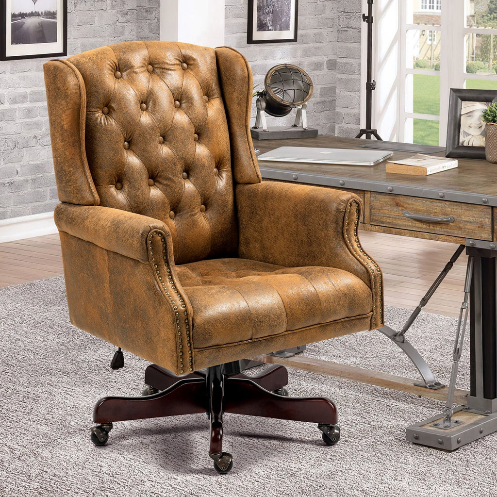 Homhum Classic Boss Office Chair, High Back Faux Leather Swivel Desk Chair, Adult, Brown