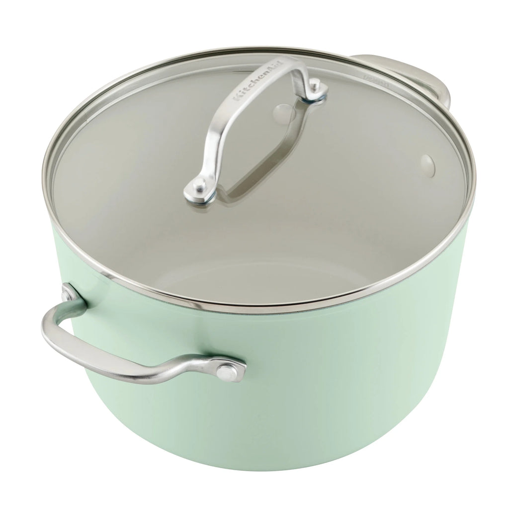 KitchenAid Hard Anodized 10 Pcs Ceramic Nonstick Cookware Pots and Pans Set, Oven Safe to 500F, Pistachio