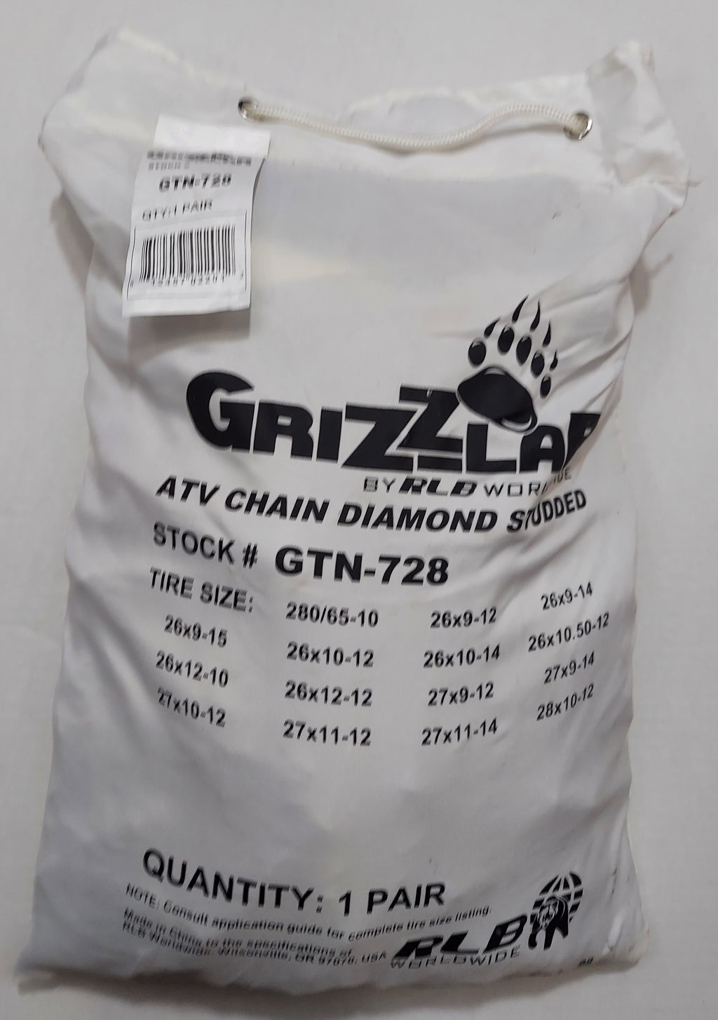 Grizzlar GTN-728 ATV Diamond Studded&nbsp;Tire Chains 26x9-12 26x10-12 26x10.5-14 26x12-10 27x10-12 27x9-10 27x9-12 28x10-12