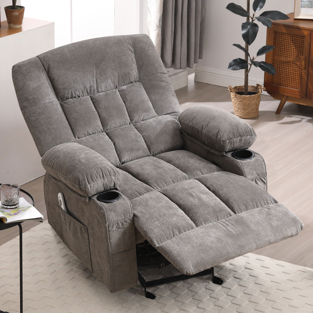 JONPONY Manual Recliner Chair with Heat Therapy and Massage Function, Heavy Duty Reclining Mechanism Massage Chair, Elderly Single Rocker Sofa with Cup Holders for Bedroom Home Theater,Blue