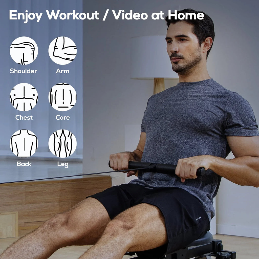 Pooboo Build-in Bluetooth Magnetic Rowing Machines Rower Foldable 16 Level Resistance Indoor Rower Machines Home Exercise 350lb