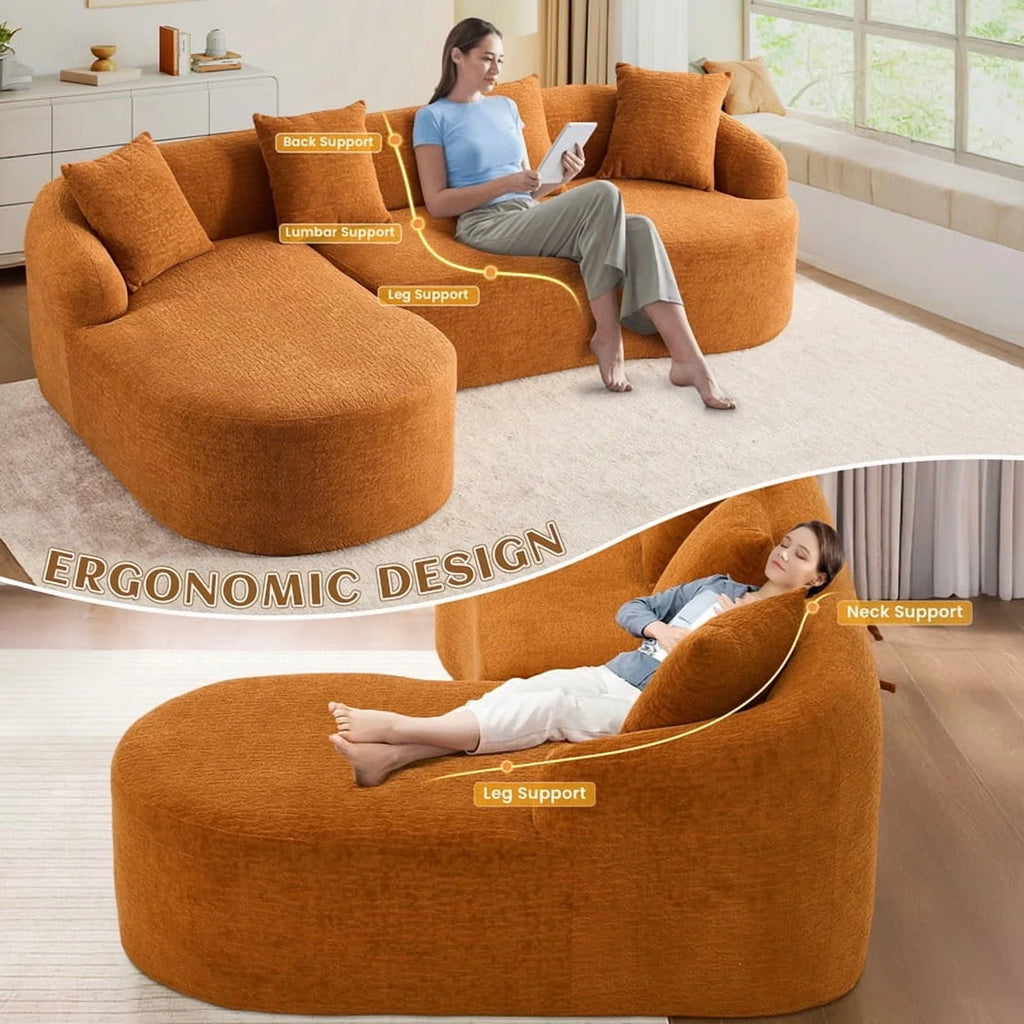 Timbernest 99" Modular Sectional Sofa with Pillows, Chenille L Shaped 3-Seater Couch with Deep Seat, White
