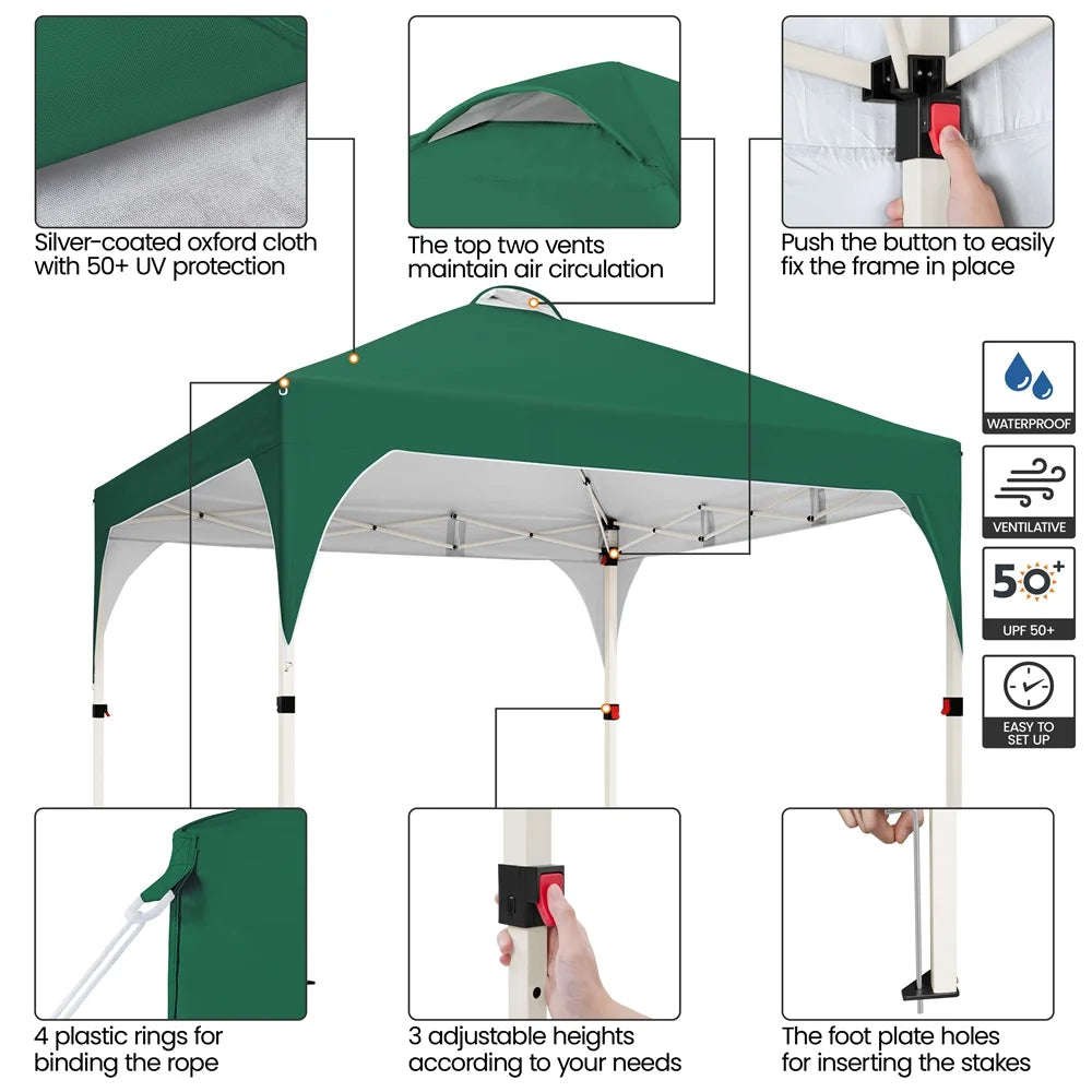 Topeakmart 8x8ft Pop Up Canopy Tent with Adjustable Height and Roller Bag, White