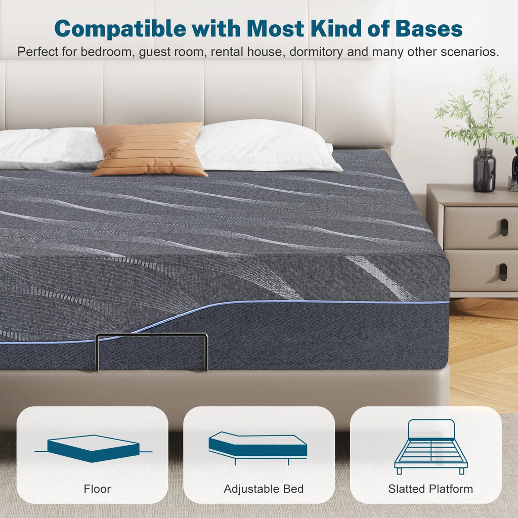 14 Inch Gel Memory Foam Mattress, Queen Size, Medium Firm Comfort, Fits Adjustable Beds