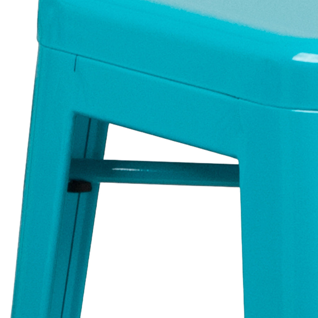 Merrick Lane Crystal Blue 30" High Backless Metal Bar Height Stool with Square Seat for Indoor-Outdoor Use