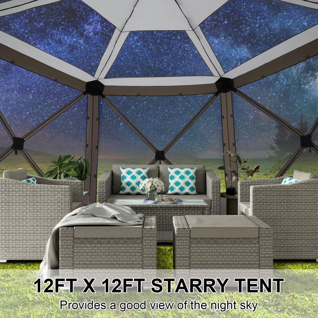SANOPY 12x12 Pop up Gazebo Screen Tent Screen House for Camping,Starry Sky Gazebo with Removable Roof, Outdoor Screened Gazebo without Sidewalls, Portable Hub Tent with Carry Bag and Ground Stakes