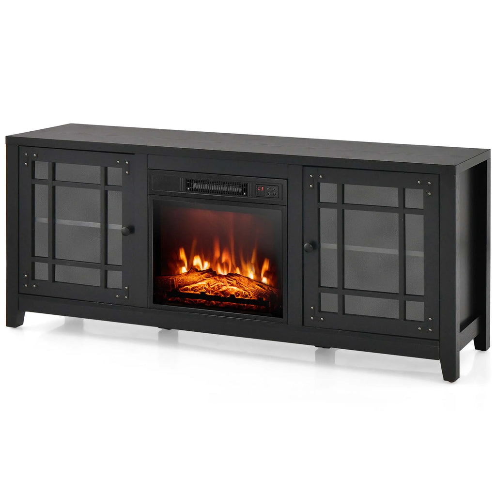 Costway 58 Inches Fireplace TV Stand for TVs up to 65 Inches with 1400W Electric Fireplace Natural