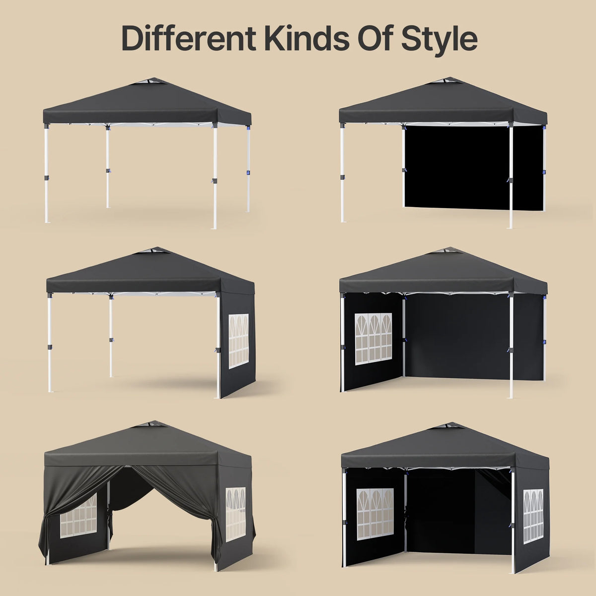10'x10' Pop-up Canopy Tent with 4 Removable Sidewalls Lofka   Portable Outdoor Canopy with 4 Sandbags, 8 Stakes & Ropes Perfect for Beach, Party, Patio & Yard Events, Black