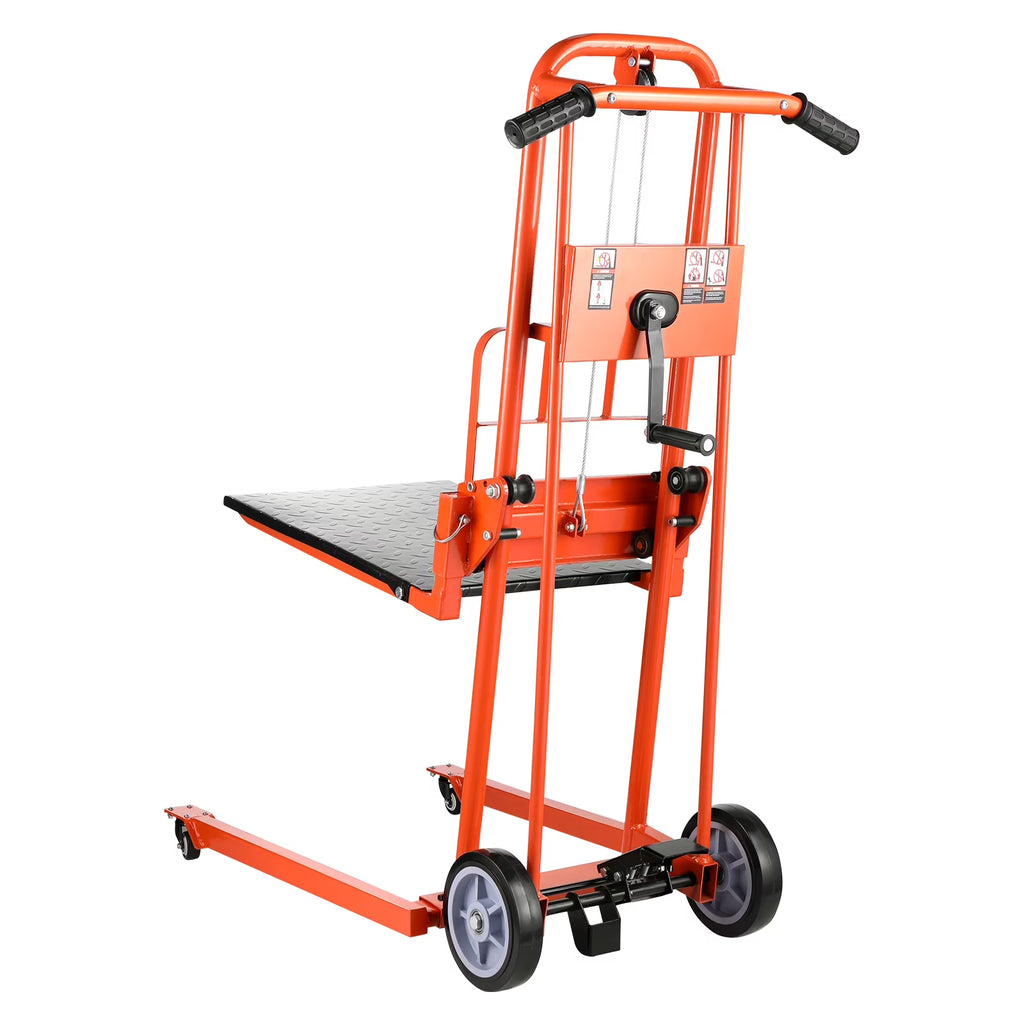 KFFKFF Manual Lift Stacker, Pallet Dolly with 330lbs Load Limit, Maximum Elevation of 42.9in, Winch Stacker, Versatile Pallet Truck Stacker Equipped with Rotating Wheels and Lifting Plate
