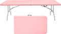 Folding Table with Carry Handle, Portable Fold-in-Half Plastic Table, Rectangle Foldable Table for Indoor