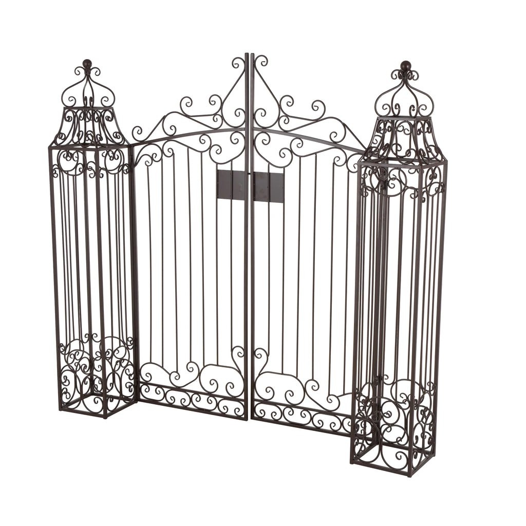 DecMode Traditional Metal Arch with Botanical Design Garden Arbors with Latch Lock Closure, 78"W x 94"H