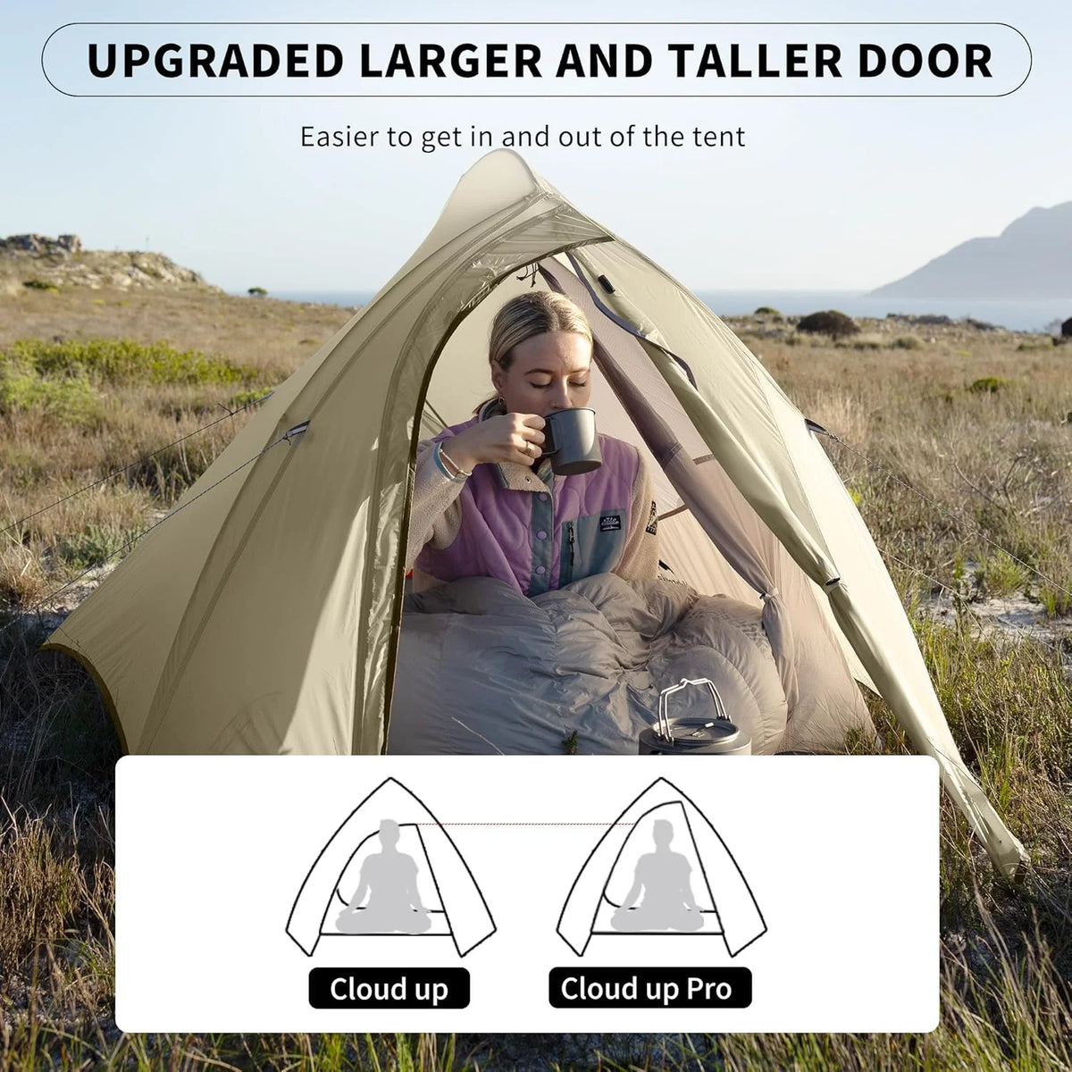 Naturehike 2 Person Tent Lightweight Backpacking Tent with Footprint - Free Standing Ultralight Camping Hiking Backpack Tents, 7.22 5.25ft, Sand